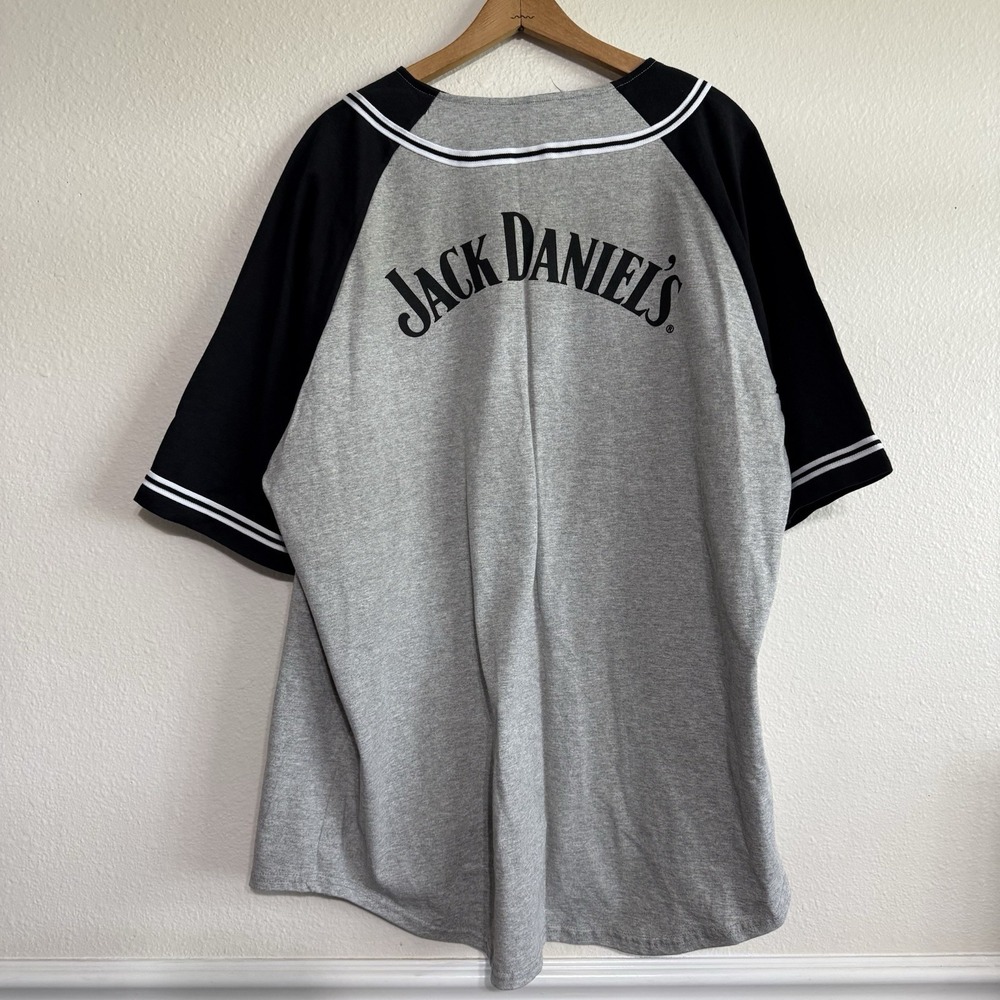 JACK DANIELS TENNESEE WHISKEY SIZE 2XL VTG BASEBALL JERSEY Gray Black NOS Button